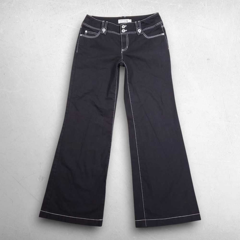 Tribal Jeans Wide Leg Flare Pants Women 6 Black Contrast Stitch Boho Strettwear